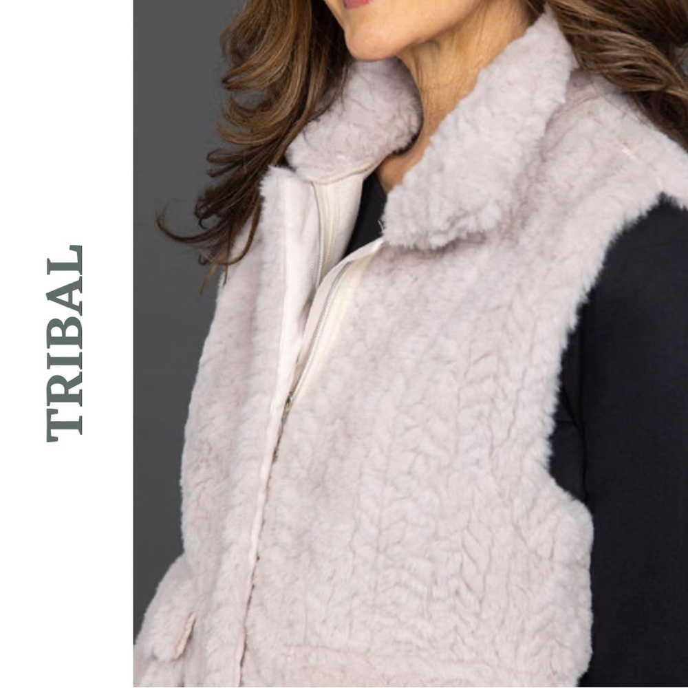 Tribal Faux Fur Vest Large Pink Plush Layering Jacket - Picture 5 of 13